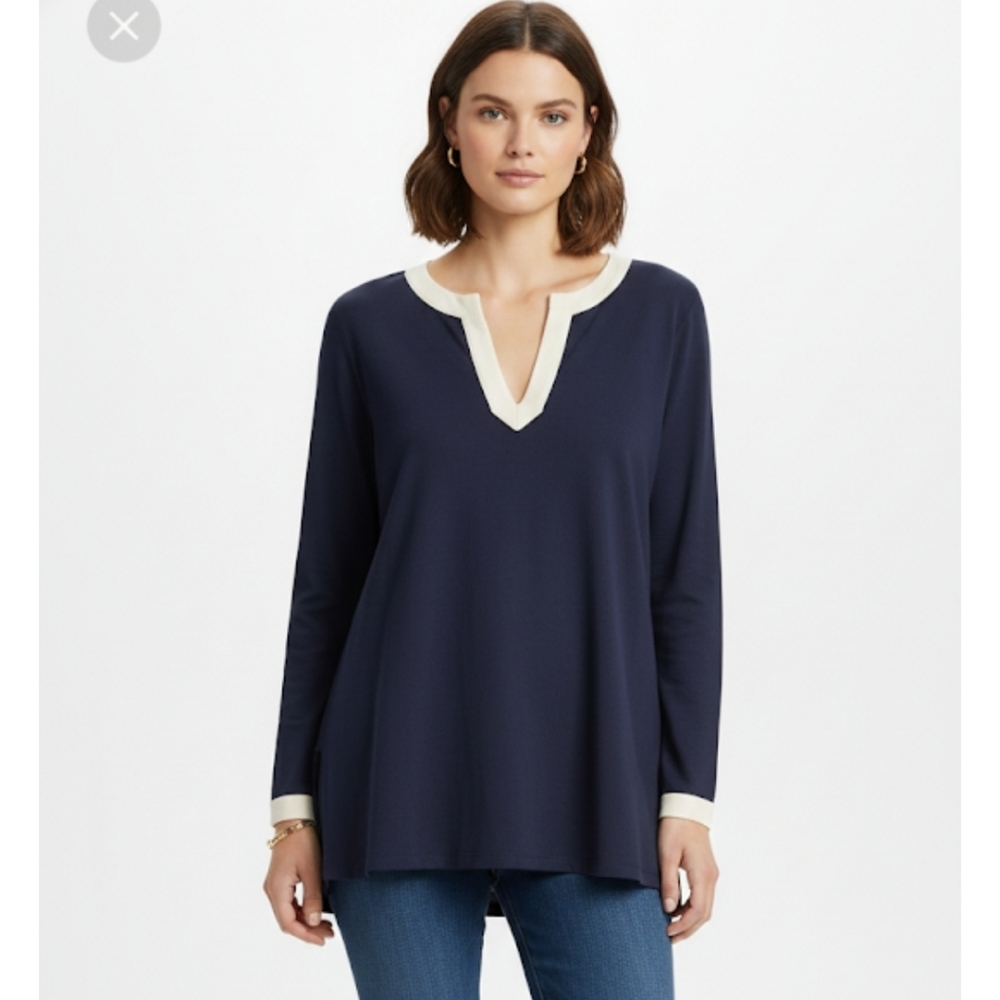 Lauren Ralph Lauren Linen  Blue and White Tunic top Sz XL - Picture 11 of 11